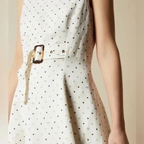 TED BAKER LONDON Caryla A-line Belted Spot Midi Dress in Ivory TB Size 5 - Picture 1 of 10